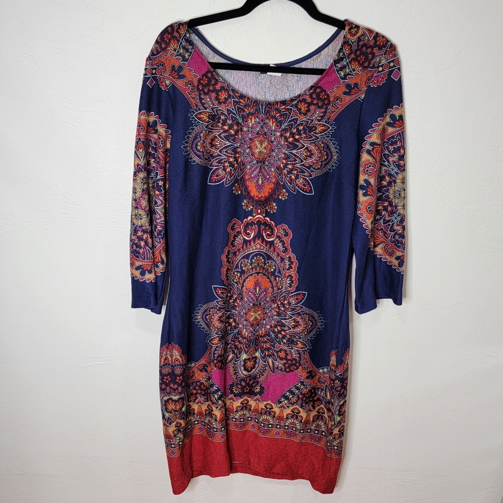 Venus Boho Print Dress w/ 3/4 Length Sleeves